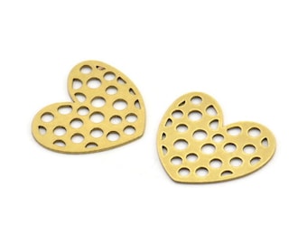 Brass Heart Charm, 24 Raw Brass Heart Connectors, Findings (20x18x0.60mm) A3280
