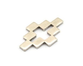 Silver Puzzle Blank, 2 Antique Silver Plated Brass Necklace Connectors, Earrings, Findings (35x22x2mm) D981