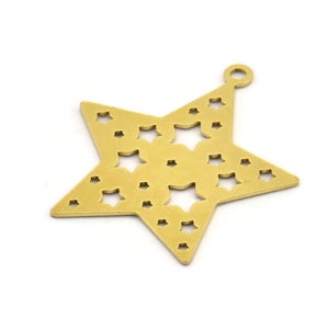 Messing Stern Charm, 8 Rohmessing Stern Charms mit 1 Schlaufe, Charm Anhänger (30x27.5x0.60 mm) A4534