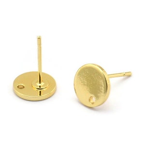 Gold Round Earring, 6 Gold Plated Brass Round Stud Earrings With 1 Hole (8x1mm) E078 A1772