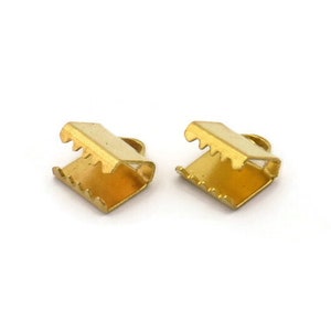 Ribbon Choker Clasps, 50 Raw Brass Ribbon Crimp Ends With Loop, Findings (6x8mm) A0076