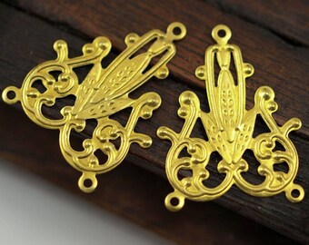 Brass Earring Finding, 20 Raw Brass Earring Findings With 2 Loops (30x23mm) Brs 475 A0606