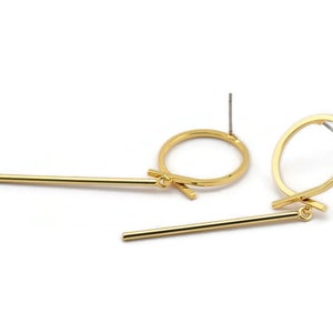 Earring Studs, 2 Gold Plated Brass - Irregular Shape Earrings - Gold Earrings - Earrings (58mm) SY0328