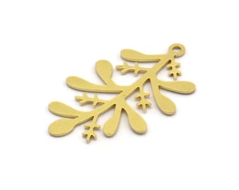 Brass Leaf Charm, 12 Raw Brass Branch Charms With 1 Loop, Charm Pendants (30x18x0.60mm) A4801