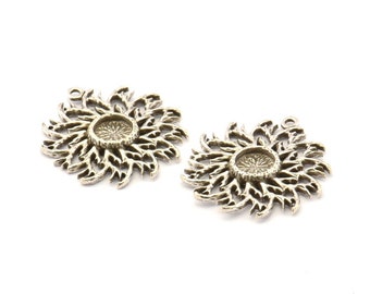Silver Ivy Charm, 2 Antique Silver Plated Brass Ivy Charms With 1 Loop, Pendants, Earrings (27mm) N0807