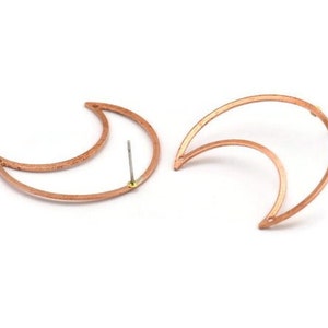 Koperen maanoorbellen, 2 ruwe koperen maansikkeloorbellen met 2 gaten (35 x 15 x 0,80 mm) M03107 A5325