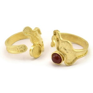 Brass Ring Setting, Raw Brass Adjustable Rings With 1 Stone Settings - Pad Size 6mm N2545