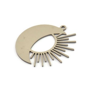 Steel Moon Charm, Stainless Steel Crescent Moon And Sun Shaped Charms With 1 Loop (27x27x0.80mm) SMP1443
