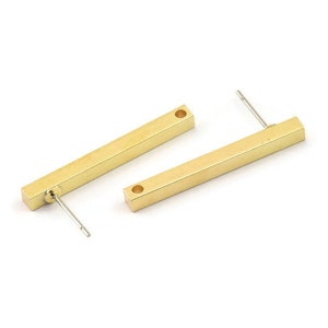 Earring Studs, 6 Raw Brass - Stick Earrings - Earring Findings, Rectangle Earrings (3x3x30mm) D0240 A6532
