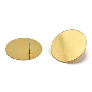 Gold Round Earring, 2 Gold Plated Brass Round Stud Earrings (25mm) A1703 A2144