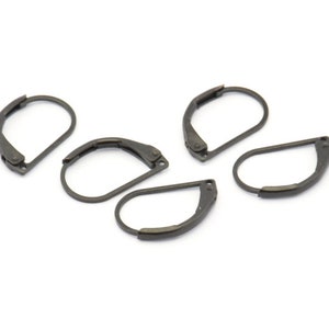 Plain Leverback Earring, 24 Oxidized Black Brass Plain Leverback Earring Findings (15x10mm) BS-1363 H0870