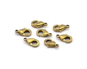 Brass Parrot Clasp, 100 Raw Brass Lobster Claw Clasps (10x5mm) H0501 ( A0364 )