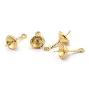 Gold Ear Hooks, 6 Gold Plated Brass Earring Setting With 1 Loop, Connectors, Findings (17x7.5mm) BS 2215