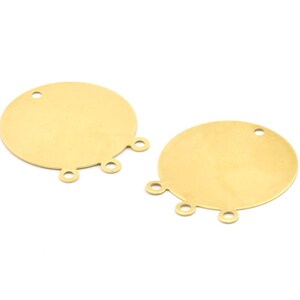 Brass Round Charm, 24 Raw Brass Round Charms With 1 Hole And 3 Loops, Earrings, Pendants, Findings (23x26x0.40mm) A1260
