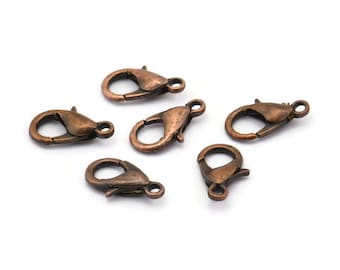 Vintage Copper Clasps, 100 Antique Copper Lobster Claw Clasps (12x6mm) P502 A0401
