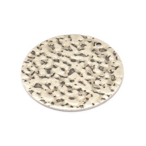 Silver Round Tag, 3 Antique Silver Plated Brass Textured Round Tags With 1 Hole, Stamping Tags (32x0.85mm) E636