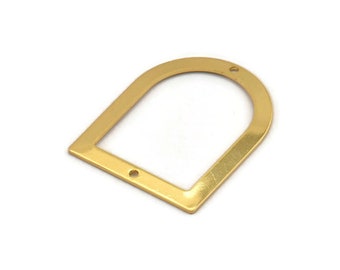 D Shape Rings - 2 Gold Plated Brass D Shape Charms With 2 Holes, Pendants (35x28x0.80mm) M385 H0954