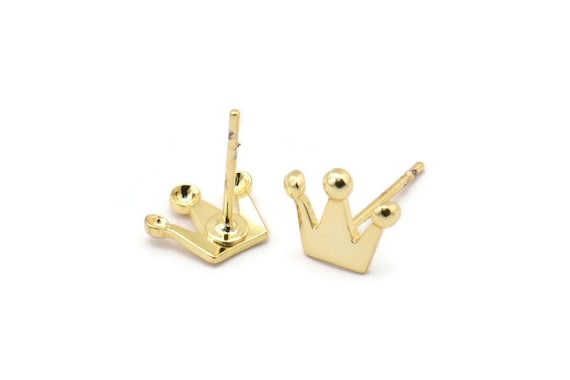 10k Solid Gold Stud Earrings, Princess Crown Cubic Zirconia, Screw Back –  Taxco Jewelers