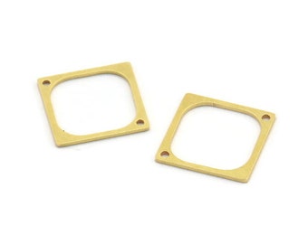 Brass Square Charm, 24 Raw Brass Square Charms With 2 Holes, Connectors (16x0.80mm) A4154