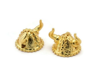 Gold Vikings' Helmet, 2 Gold Plated Brass Helmet Bracelet Parts (15x12.5mm) N0427 Q0106