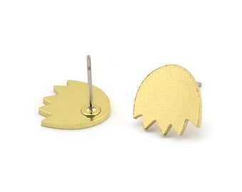 Earring Studs, 8 Raw Brass - Irregular Shaped Stud Earrings - Brass Earrings - Earrings (12x12x1mm) A3681