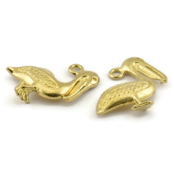 Brass Pelican Charm, 6 Raw Brass Pelican Charm Earrings With 1 Loop, Pendants, Findings (20mm) N0897