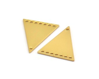 Gold Triangle Charm, 2 Gold Plated Brass Triangle Charms With 8 Holes, Findings (26x23x1mm) D1225