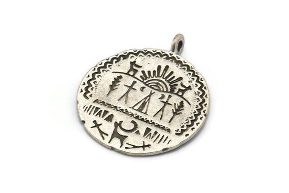 Buy Silver Round Charm, Antique Silver Plated Brass Round Shaped