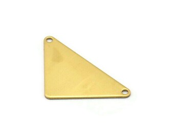 May include: Gold triangle pendant with two holes for attaching a chain or cord. The pendant is smooth and shiny.