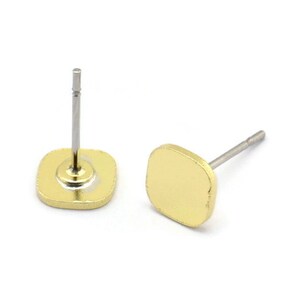 Brass Square Earring, 12 Raw Brass Square Shaped Stud Earrings (6x0.80mm) A2797