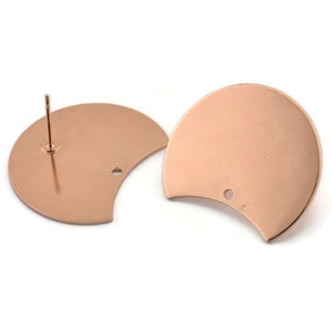 Rose Gold Moon Earring, 2 Rose Gold Plated Brass Moon Stud Earrings With 1 Hole (28x21x0.80mm) M050 A1513 Q1035