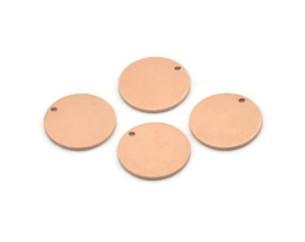 Copper Round Charm, 24 Raw Copper Brass Round Charms With 1 Hole, Findings (14x0.80mm) M01604