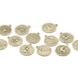 Srebrne Znaki Zodiaku, Znaki Zodiaku, Zawieszki Znaków Zodiaku, Antyczne Srebro, Zawieszki Horoskopowe, Zawieszki Astrologiczne Zodiak (17 x 20 mm) F-88