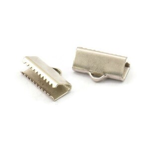 14mm Silver Ribbon, 10 Antique Silver Plated Brass Ribbon Crimp Ends With Loop, Findings (6x14mm)  Brs 231 A0111