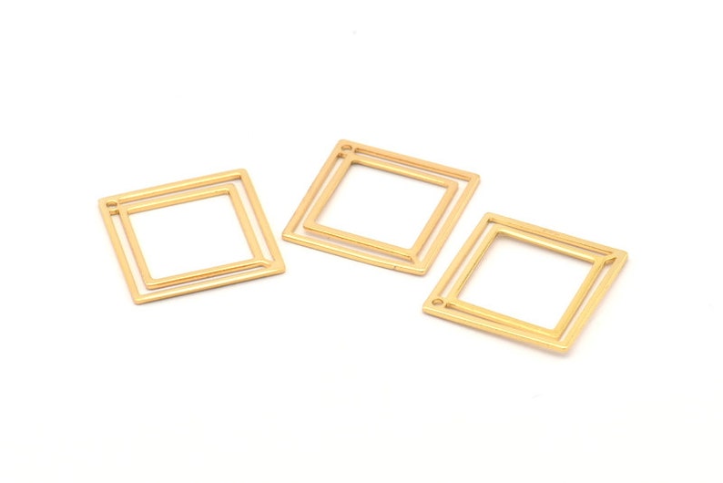 Gold Square Charm 21x0.80mm D874 6 Gold Plated Brass Square Connectors With 1 Hole