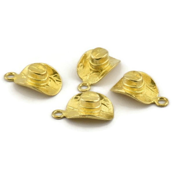 Brass Hat Charm, 6 Boucles d’oreilles Raw Brass Cowboy Hat Charm avec 1 boucle, Trouvailles (17x10mm) N0900