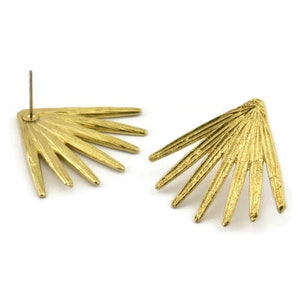 Brass Broom Earring, 2 Raw Brass Broom Stud Earrings (27x30x1.5mm) N1027
