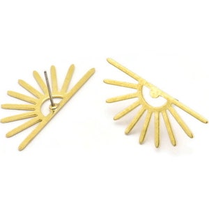 Messing zonoorbel, 6 onbewerkte koperen zon-oorbellen (32 x 14 x 0,60 mm) M02060 A2539