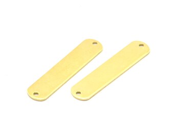 Rectangle Brass Blanks, 24 Raw Brass Rectangle Stamping Blanks, Pendants With 2 Holes (35x8x0.80mm) A1113