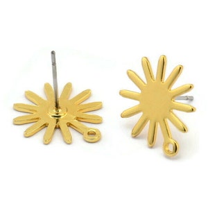 Gold Sun Earring, 6 Gold Plated Brass Sun Stud Earrings With 1 Loop (17x15x0.80mm) M01307 A2392 Q0492