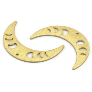 Brass Moon Charm, 10 Textured Raw Brass Moon Phases Charms With 1 Hole (36x9x0.80mm) M01456