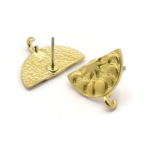 Brass Earring Posts, 6 Raw Brass Semi Circle Moon Phases Shaped Earrings Stud With 1 Loop, Half Moon Studs, Sun Studs (17x12x1.5mm) N1858