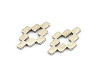 Silver Puzzle Blank, 10 Antique Silver Plated Brass Necklace Connectors, Earrings, Findings (12x20x1.2mm) D952