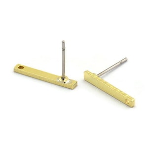 Earring Studs, 12 Raw Brass - Bar Earrings - Brass Bar Earrings With 1 Hole - Earrings (15x2x1mm) A0856 A6578