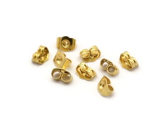 Brass Back Stoppers, 125 Raw Brass Earring Studs Back Stoppers (7x6x4mm) D1105