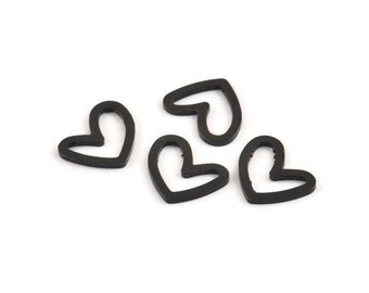 Black Heart Charm, 25 Oxidized Black Brass Heart Connectors, Findings (11x14x1mm) D1195 S1104