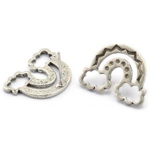 Earring Studs, 2 Antique Silver Plated Brass - Silver Earrings - Earrings (20x15x1.5mm) N1535 H0962