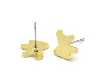 Earring Studs, 10 Raw Brass - Irregular Shaped Stud Earrings - Brass Earrings - Earrings (9x10x1mm) A3683
