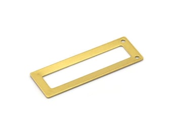 Open Rectangle Connector, 12 Raw Brass Rectangle Pendant, Connectors With 2 Holes (50x17x0.70mm) C008