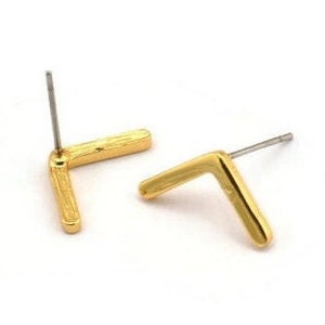 Earring Studs, 6 Gold Plated Brass -  Geometric Stud Earrings - Gold Plated Brass Earrings - Earrings (16x8x1.5mm) N1419